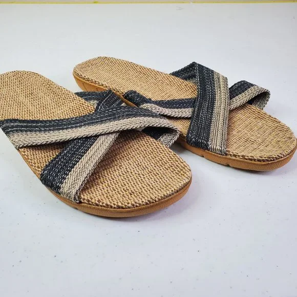 Shein Womens Natural Minimalist Cross Strap Slide Sandals CN42 - Picture 1 of 7